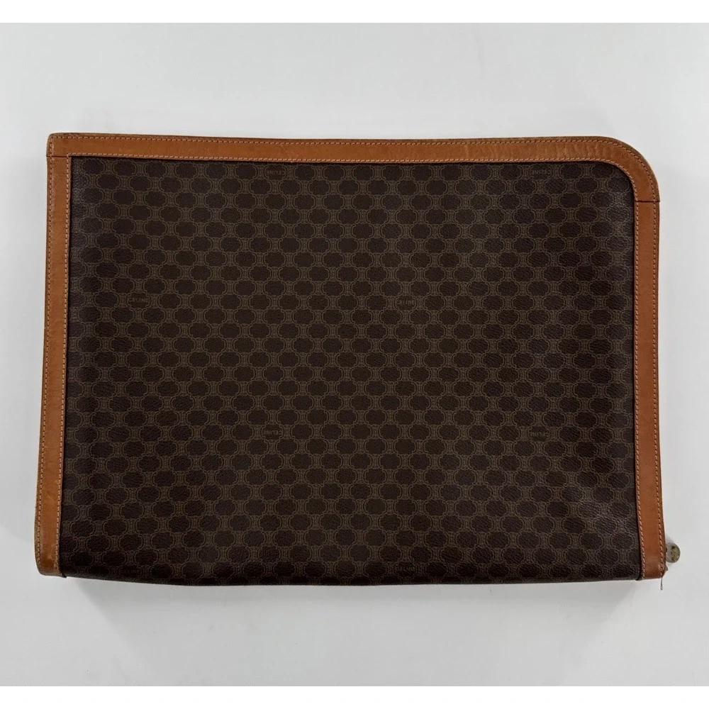 Vintage CELINE Macadam Canvas Briefcase PVC Leather Brown M11 Zippered Laptop